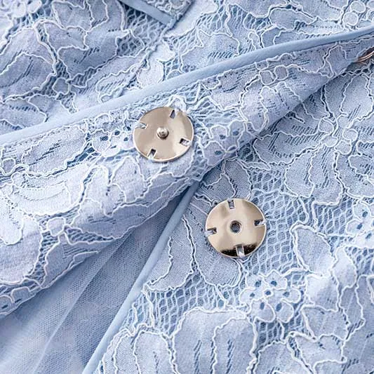 Light Blue Lace Wedding Pantsuit V-Neck Lace-Up Formal Suit