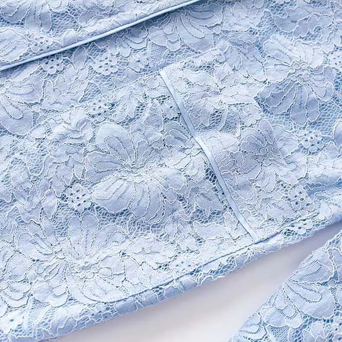 Light Blue Lace Wedding Pantsuit V-Neck Lace-Up Formal Suit