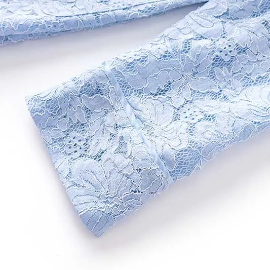Light Blue Lace Wedding Pantsuit V-Neck Lace-Up Formal Suit