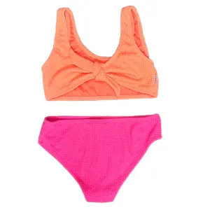 Limeapple- Crinkle Tie Bikini Swimsuit - Coral Fuchsia