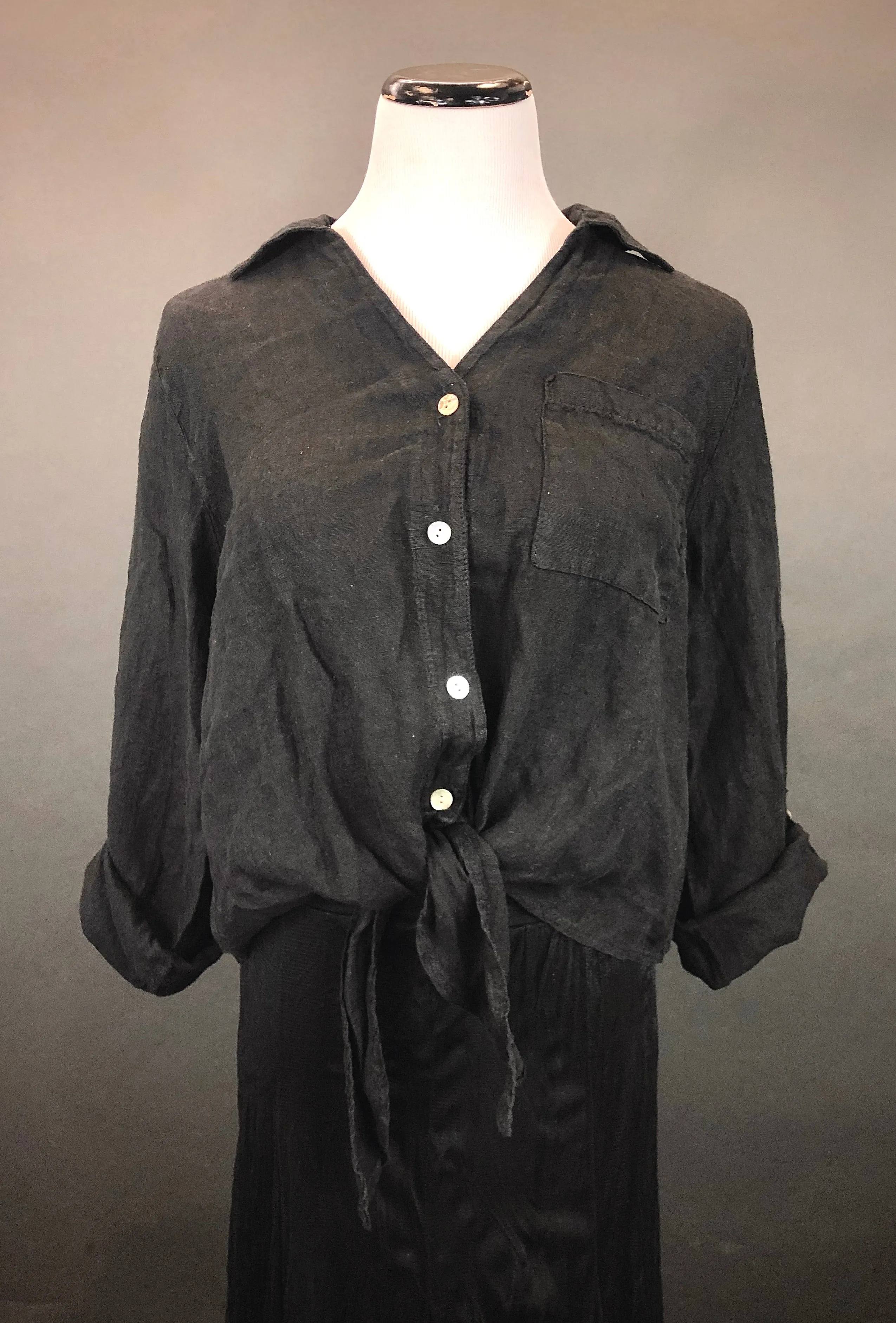 Linen Waist Tie Top