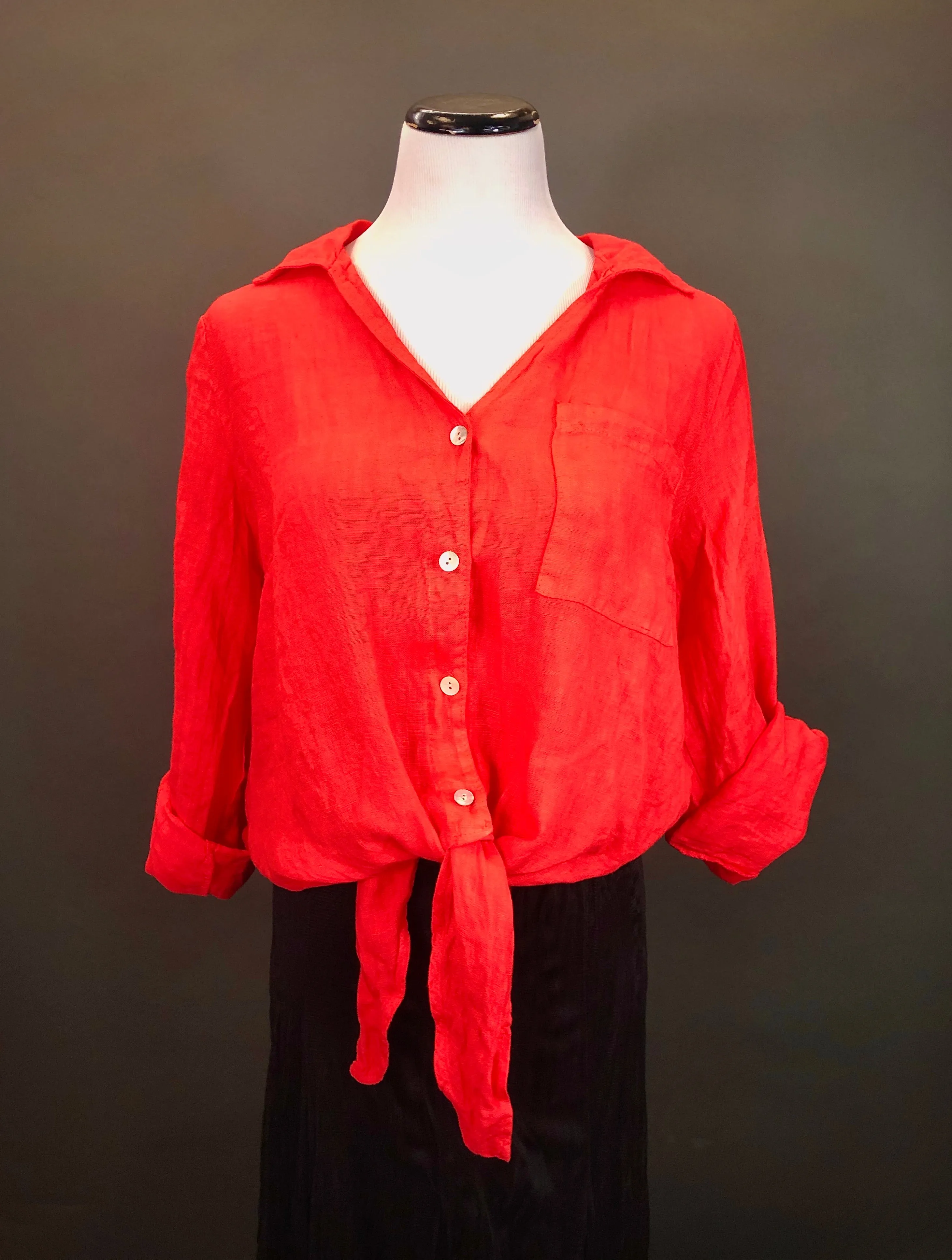 Linen Waist Tie Top