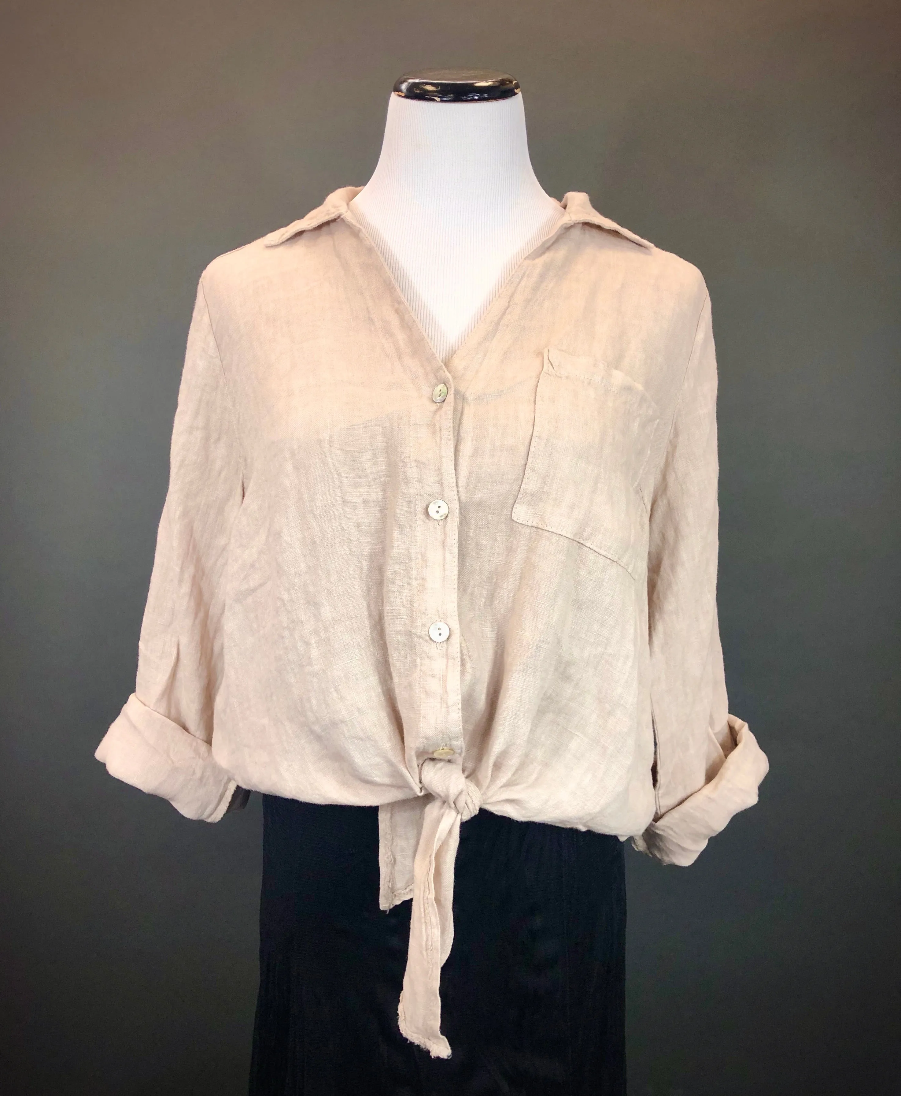 Linen Waist Tie Top
