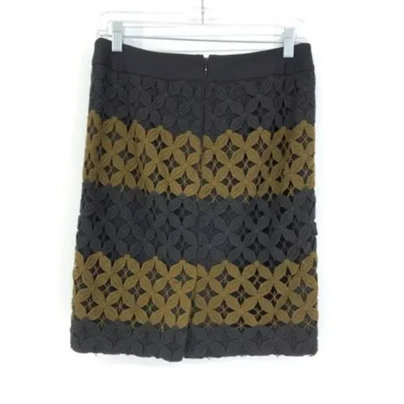 LOFT Black Taupe Olive-Brown Chunky Striped Crochet Knit Sweater Pencil Skirt 10