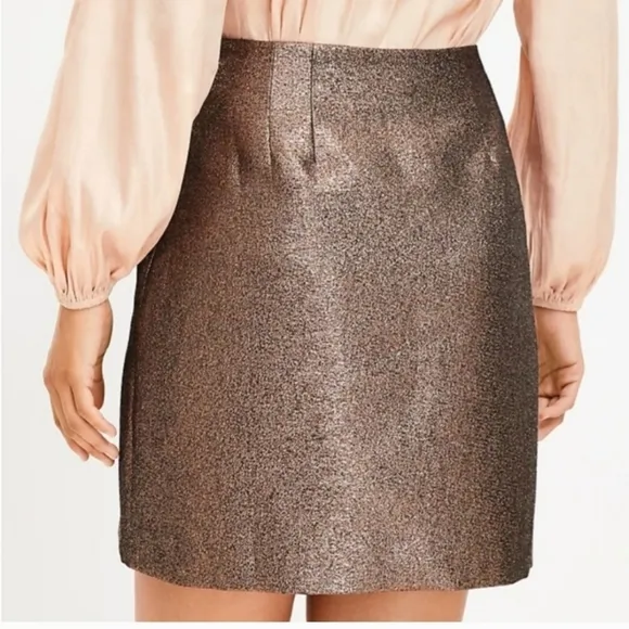 LOFT Gold Metallic Mini Shift Skirt NWOT