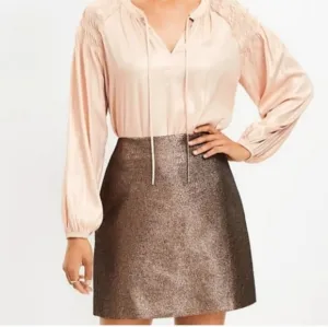 LOFT Gold Metallic Mini Shift Skirt NWOT