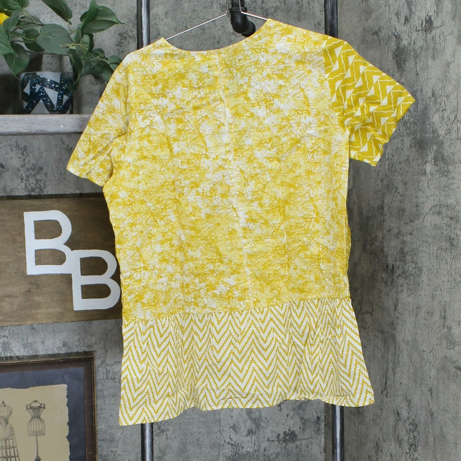 LOGO by Lori Goldstein Women's Mixed Print Button Front Peplum Top
