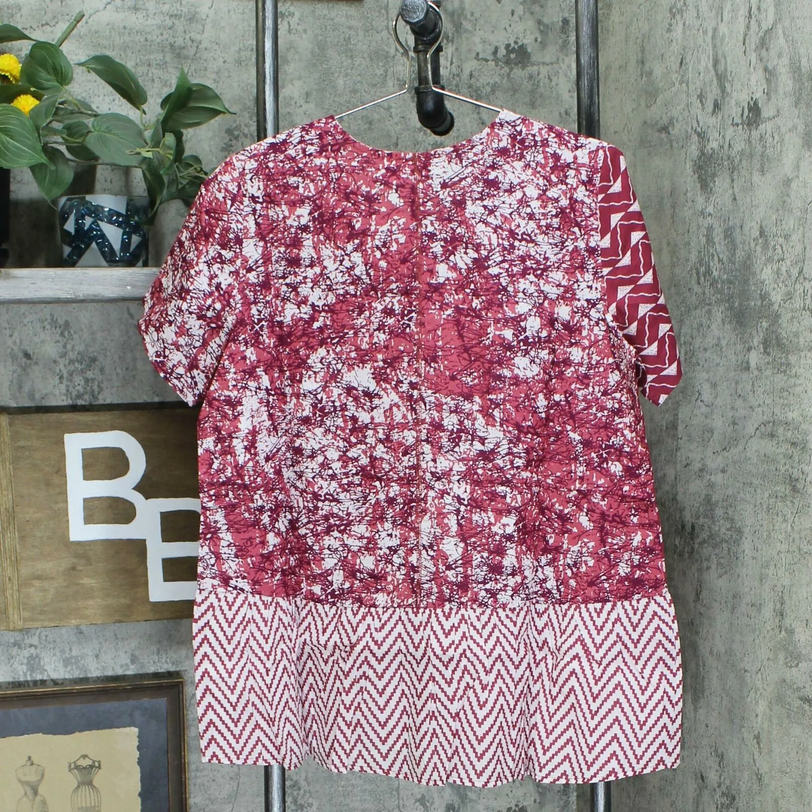 LOGO by Lori Goldstein Women's Mixed Print Button Front Peplum Top
