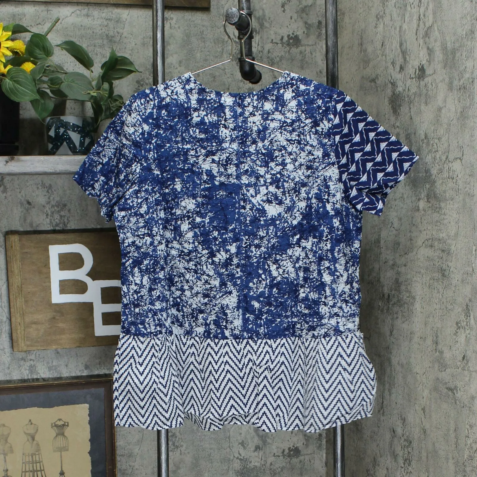 LOGO by Lori Goldstein Women's Mixed Print Button Front Peplum Top