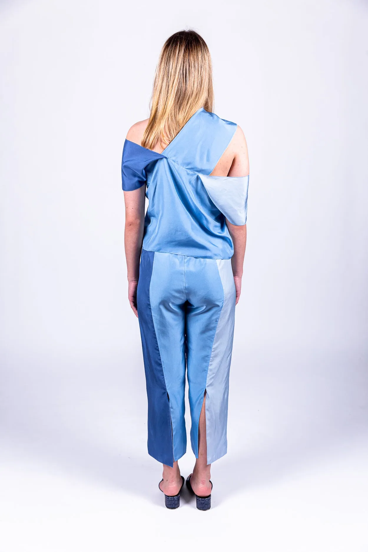 Lohar silk top in blue combo