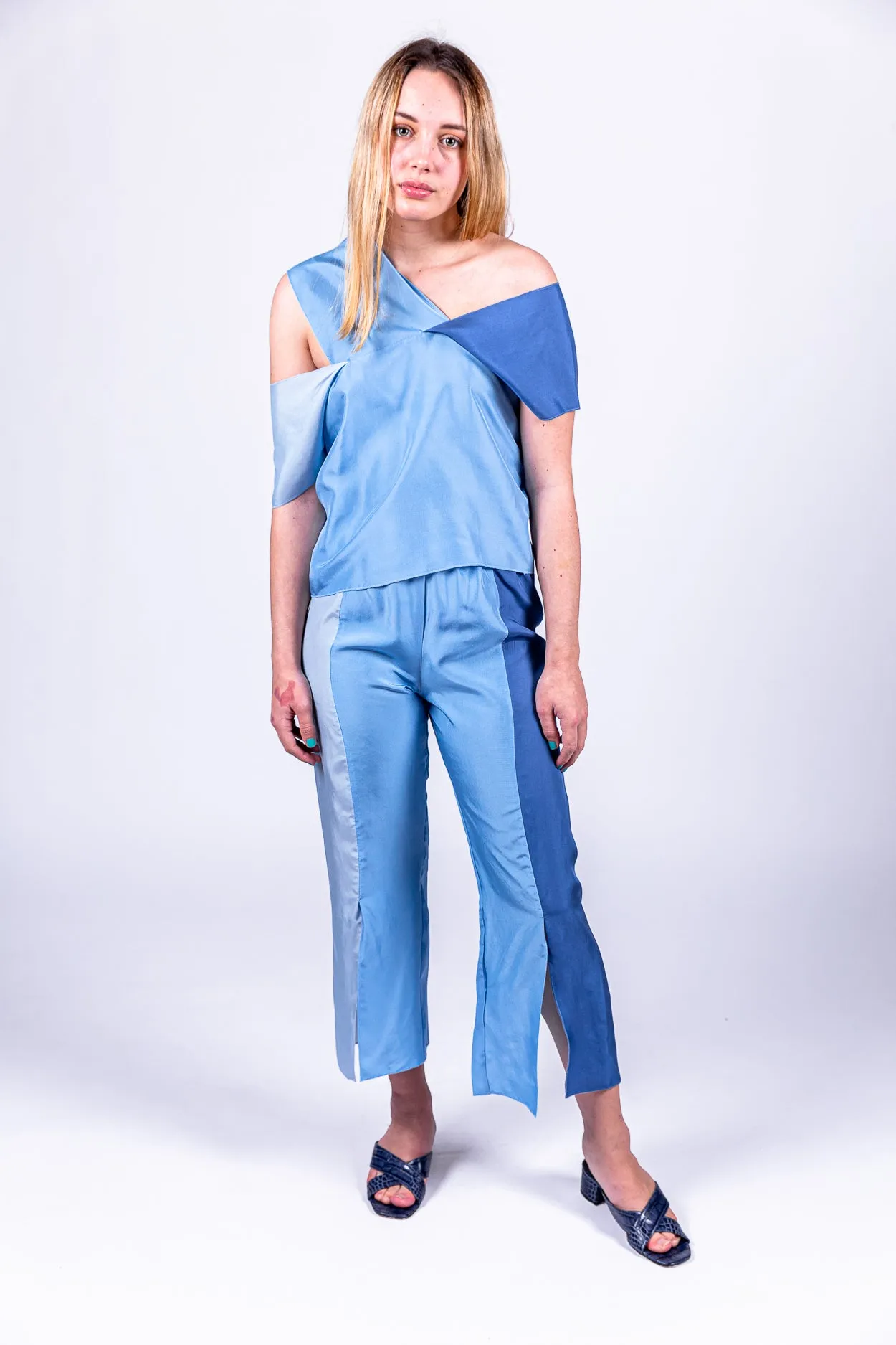 Lohar silk top in blue combo