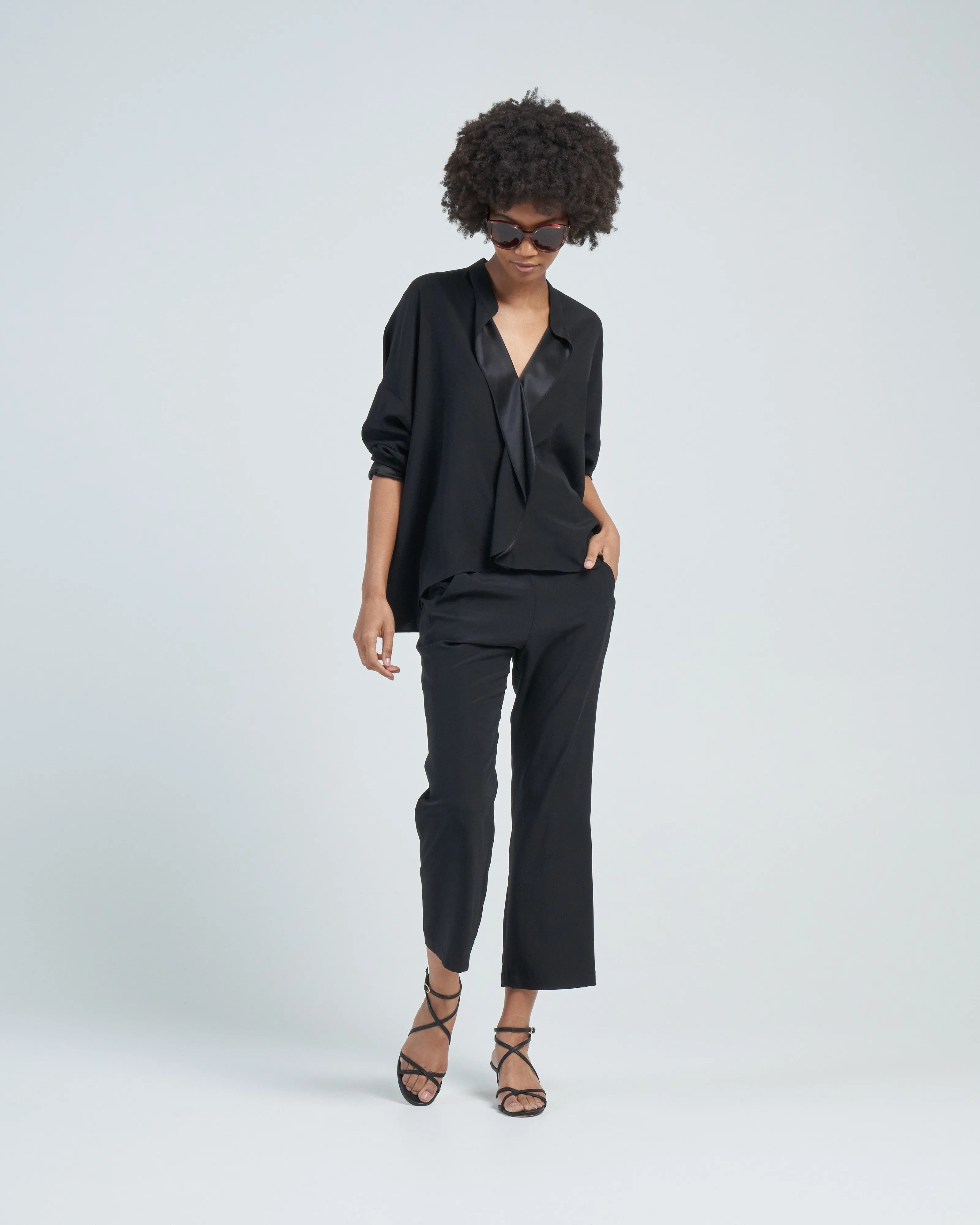 long sleeve silk fin gaban shirt