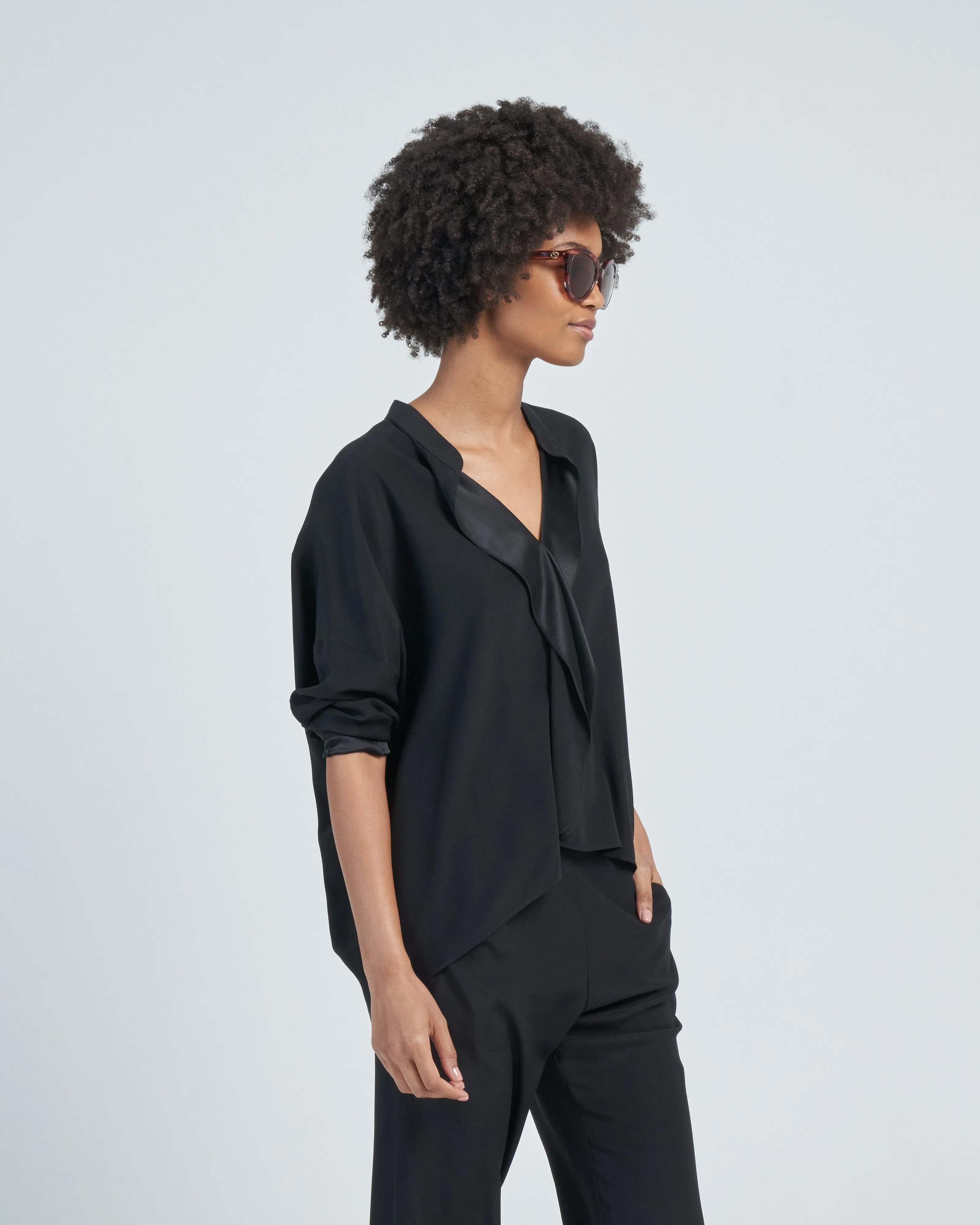 long sleeve silk fin gaban shirt