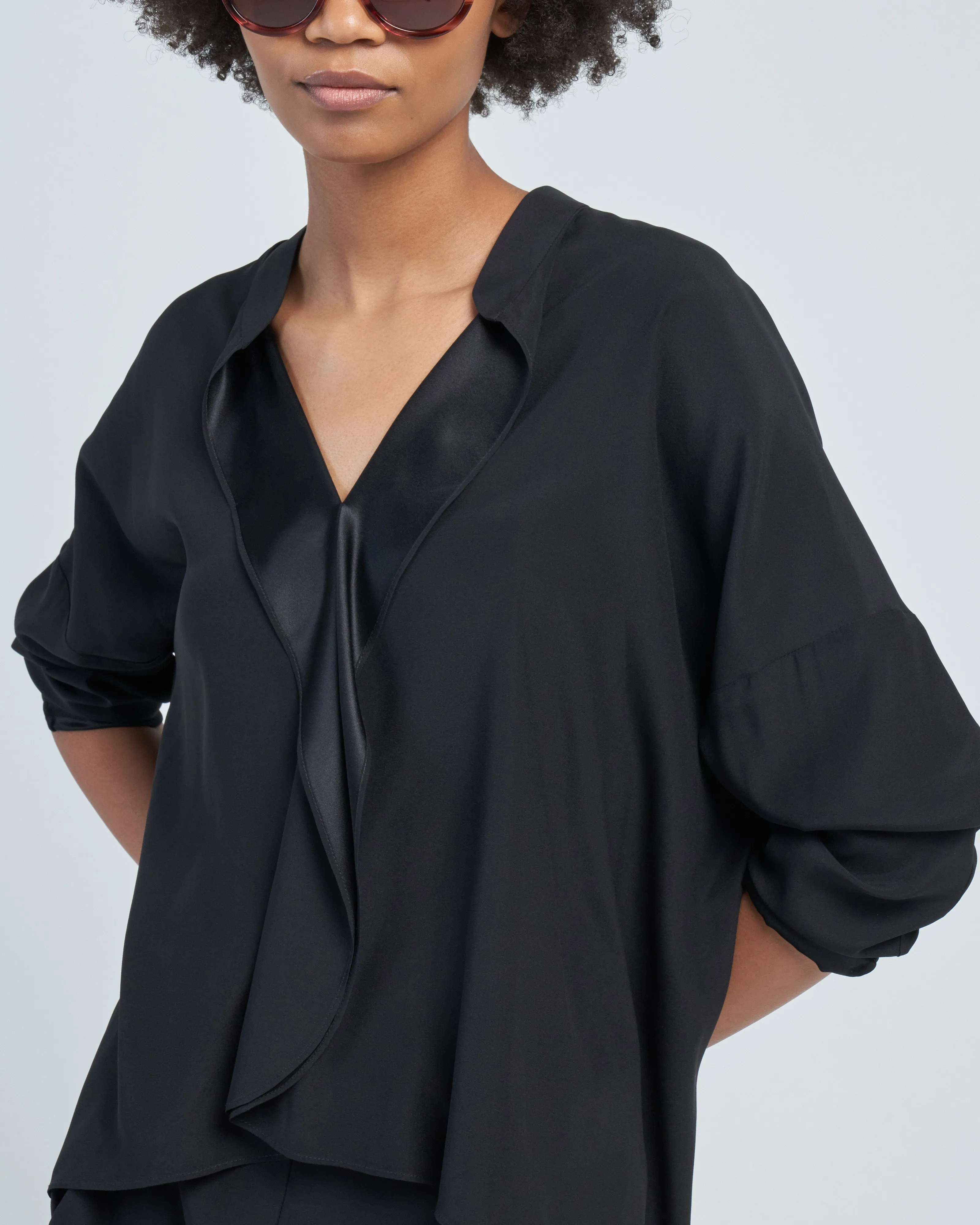 long sleeve silk fin gaban shirt