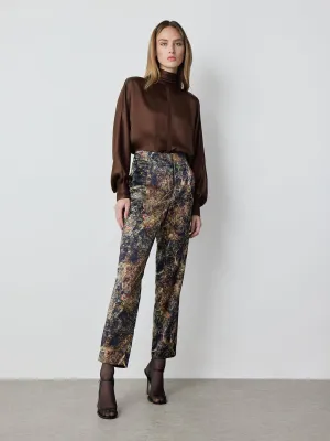 Long Sleeve Silk Tie Blouse in Brown