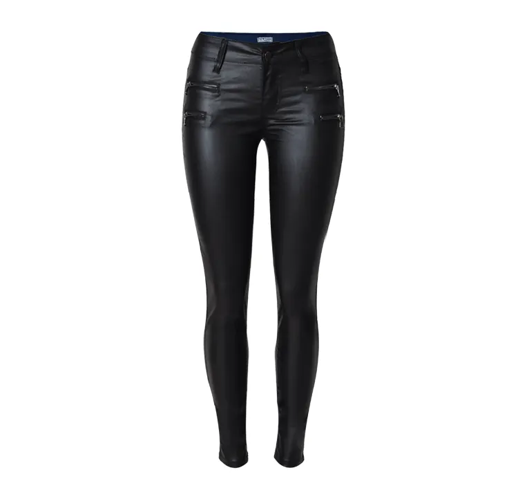 Low Waist Slim Double Zipper PU Leather Pants