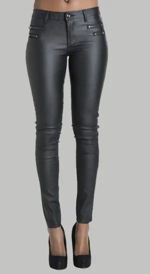 Low Waist Slim Double Zipper PU Leather Pants