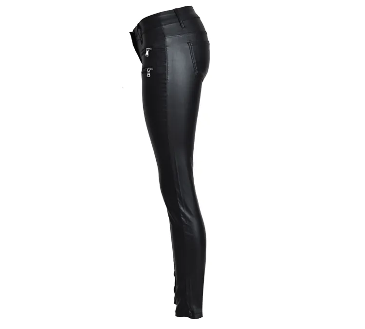Low Waist Slim Double Zipper PU Leather Pants