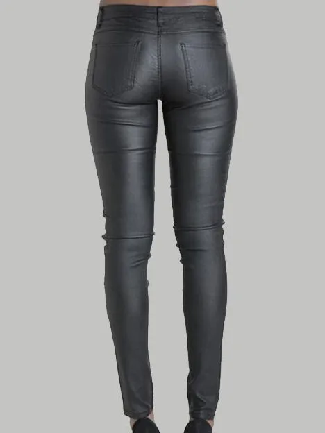 Low Waist Slim Double Zipper PU Leather Pants