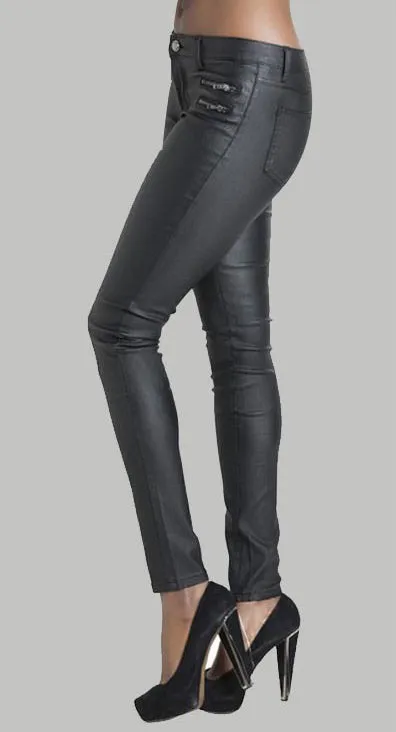 Low Waist Slim Double Zipper PU Leather Pants