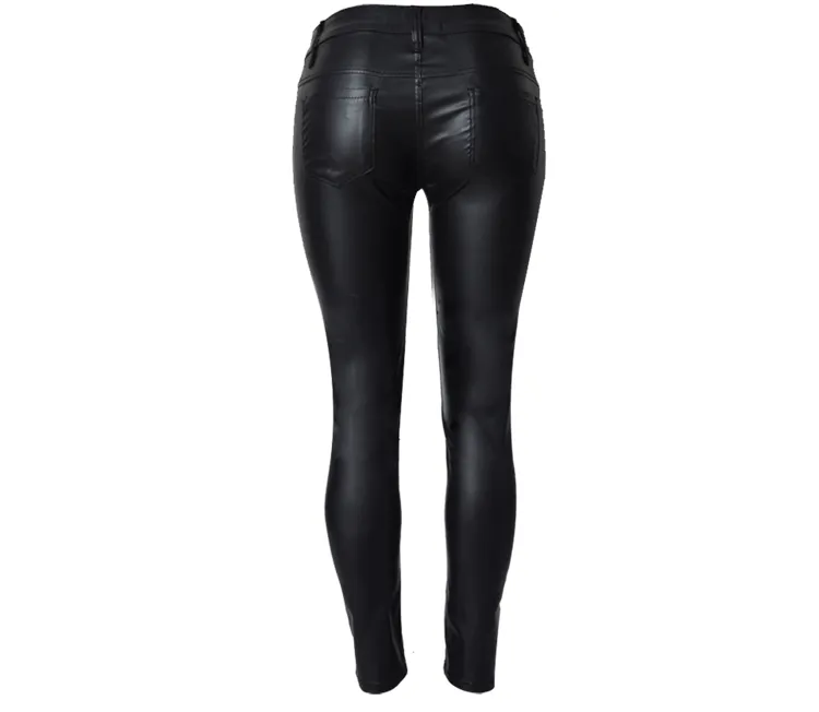 Low Waist Slim Double Zipper PU Leather Pants