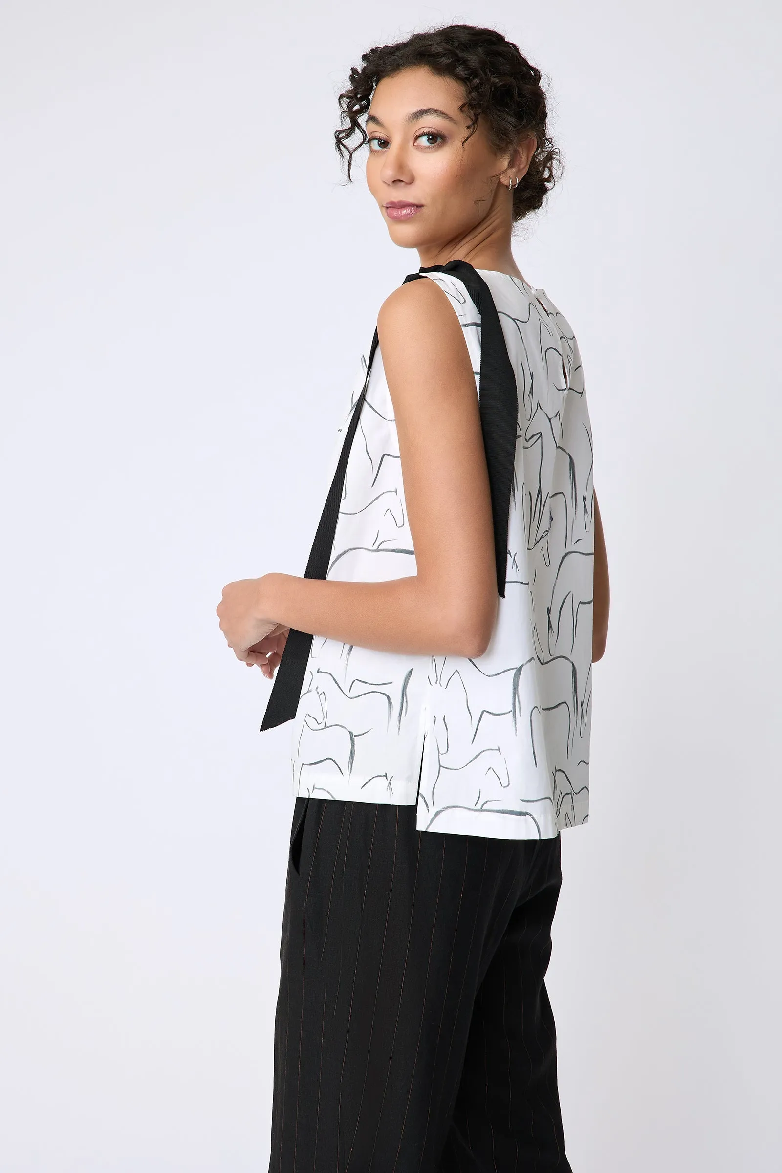 Lucy Ribbon Top - Horse Print