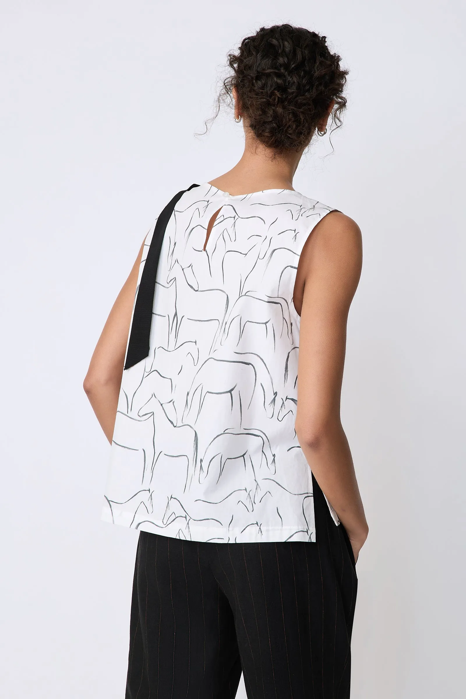 Lucy Ribbon Top - Horse Print