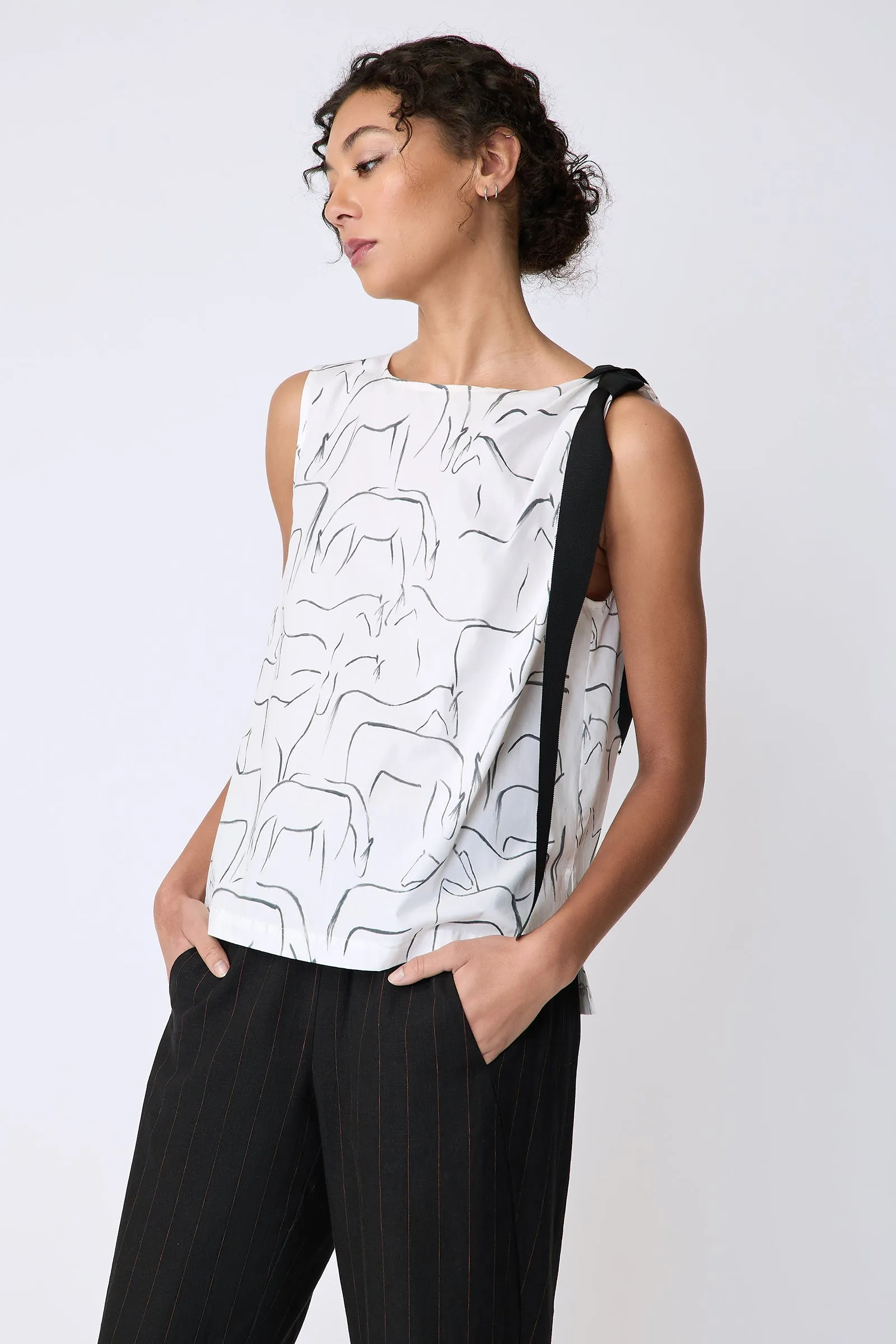Lucy Ribbon Top - Horse Print