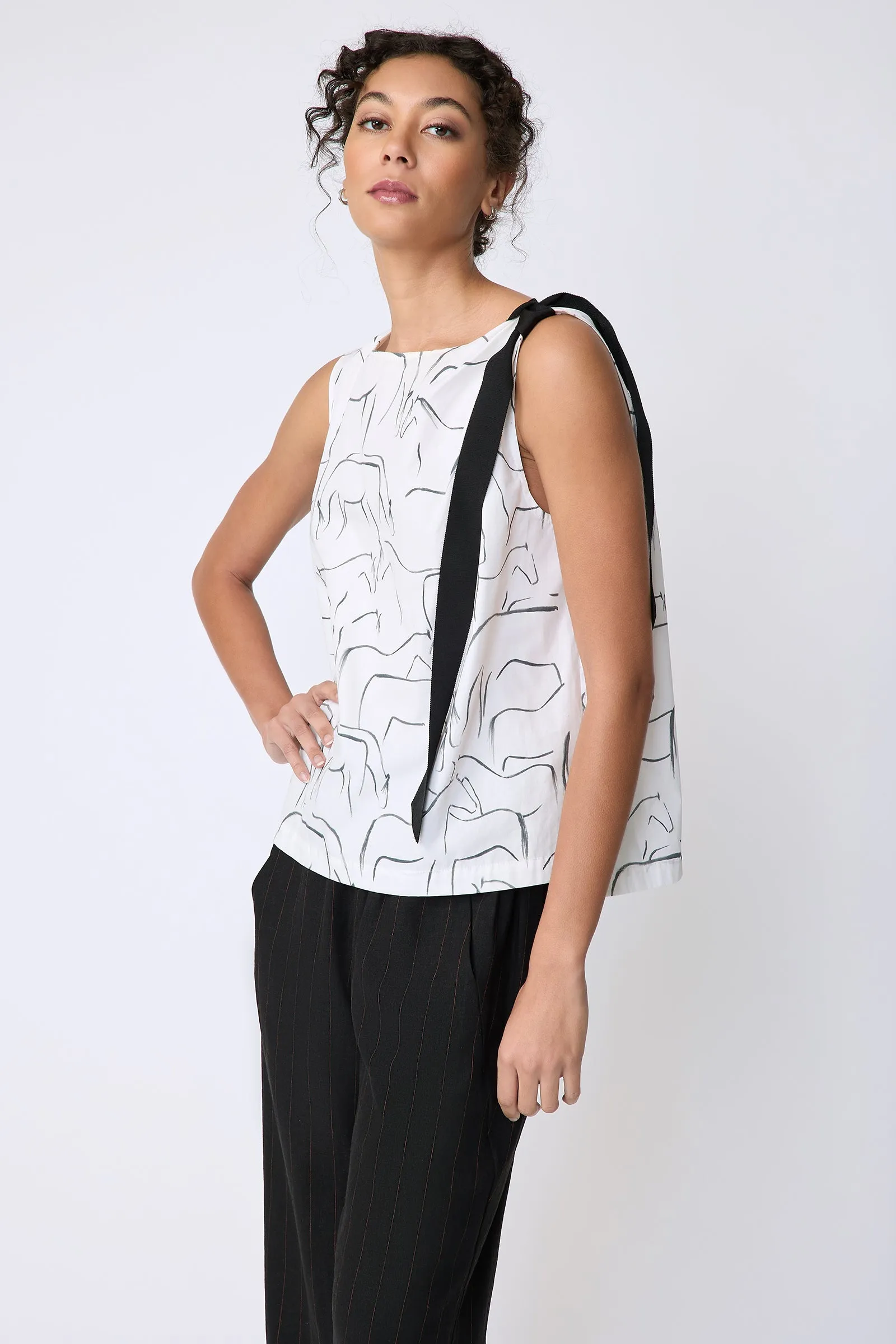 Lucy Ribbon Top - Horse Print