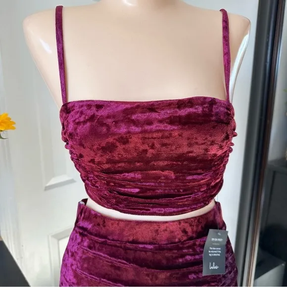 LULU’S LITERAL LEGEND VELVET RUCHED TWO PIECE MINI DRESS