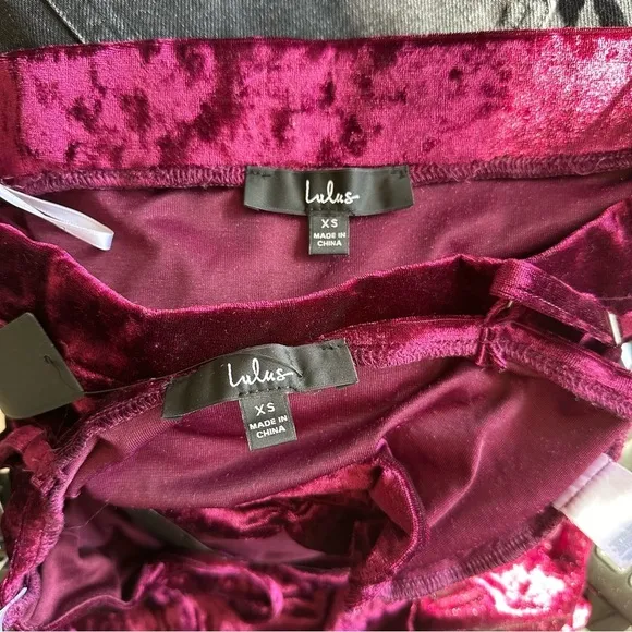 LULU’S LITERAL LEGEND VELVET RUCHED TWO PIECE MINI DRESS
