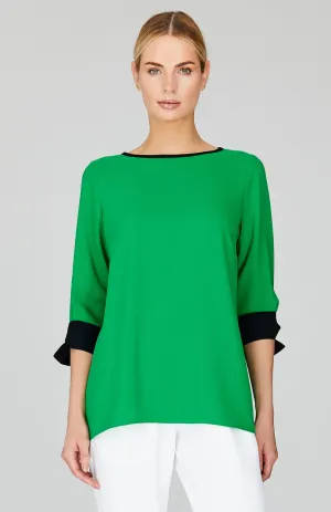 Lustrous Crepe 3/4 Sleeve Blouse with Tie Cuff