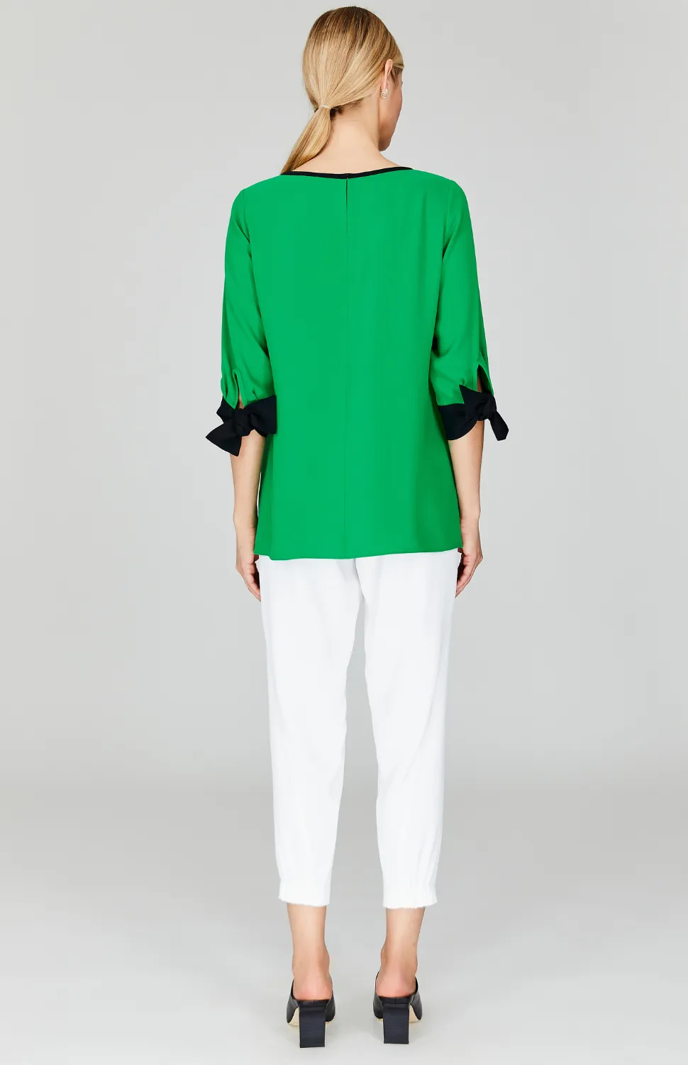 Lustrous Crepe 3/4 Sleeve Blouse with Tie Cuff