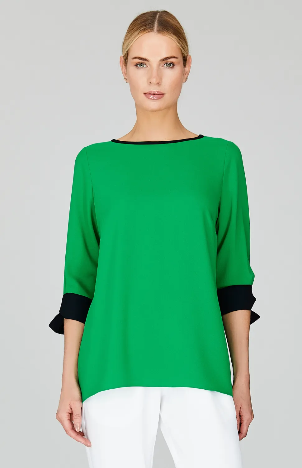 Lustrous Crepe 3/4 Sleeve Blouse with Tie Cuff