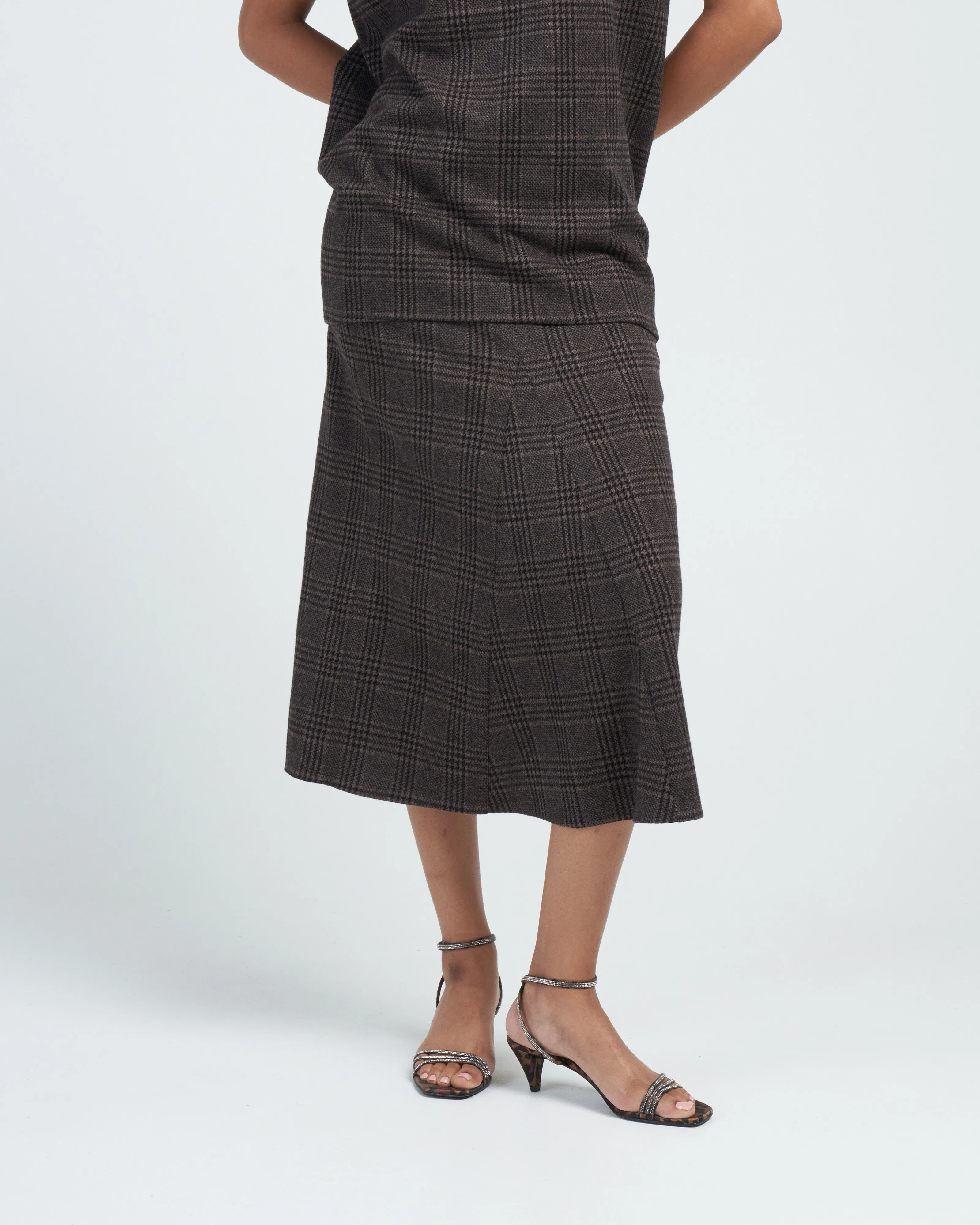 lutz knit godet midi skirt - brown/black multi