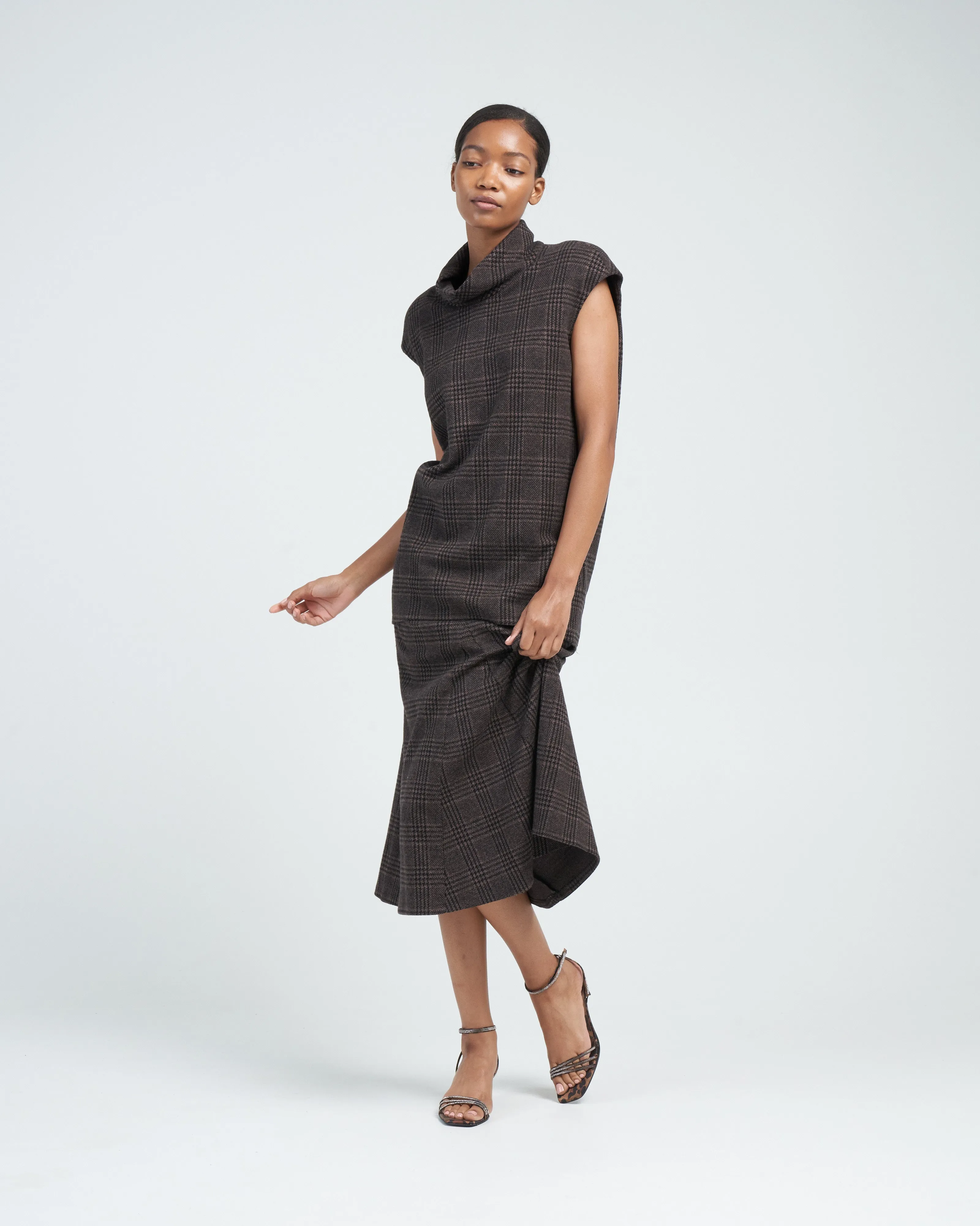 lutz knit godet midi skirt - brown/black multi