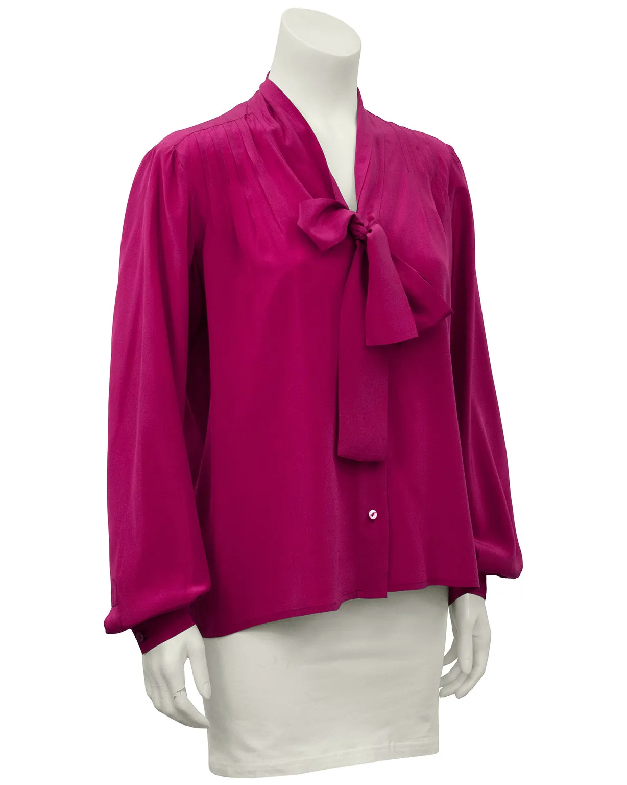 Magenta Silk Pussy Bow Blouse