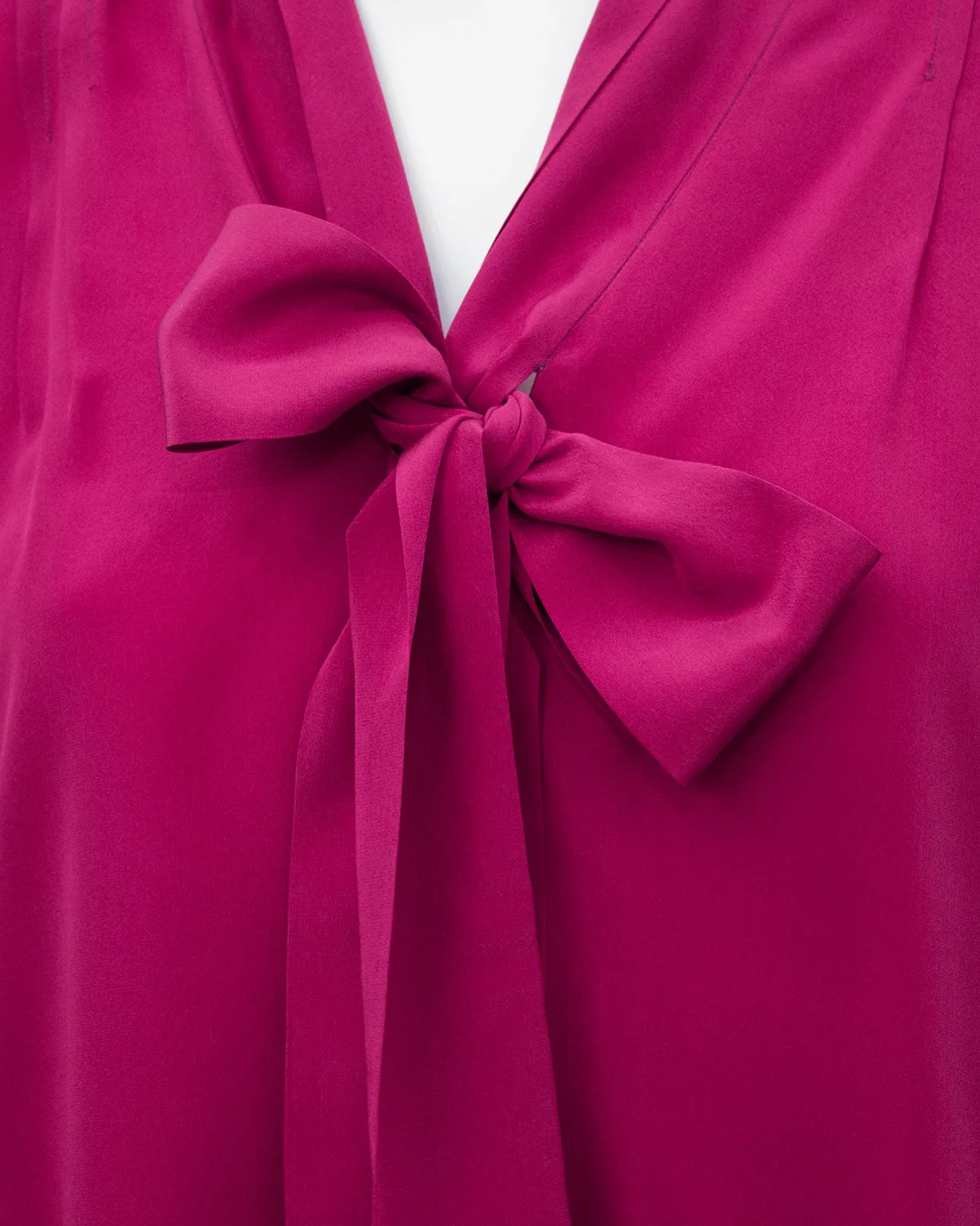 Magenta Silk Pussy Bow Blouse