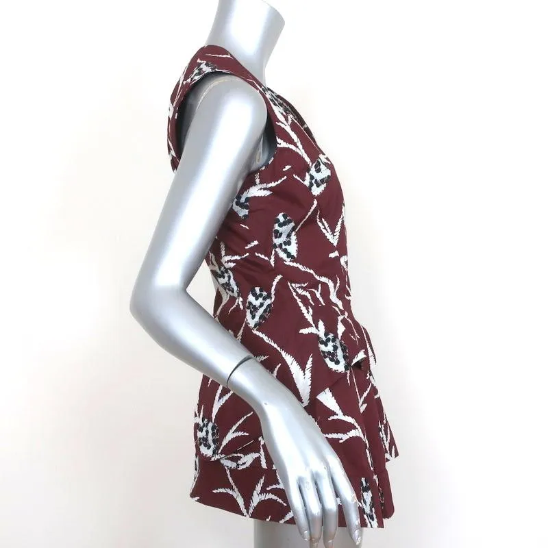 Marni Peplum Top Burgundy Printed Cotton Size 40 Sleeveless V-Neck Blouse