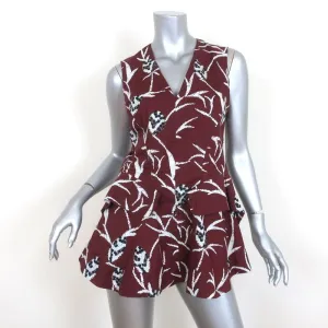 Marni Peplum Top Burgundy Printed Cotton Size 40 Sleeveless V-Neck Blouse