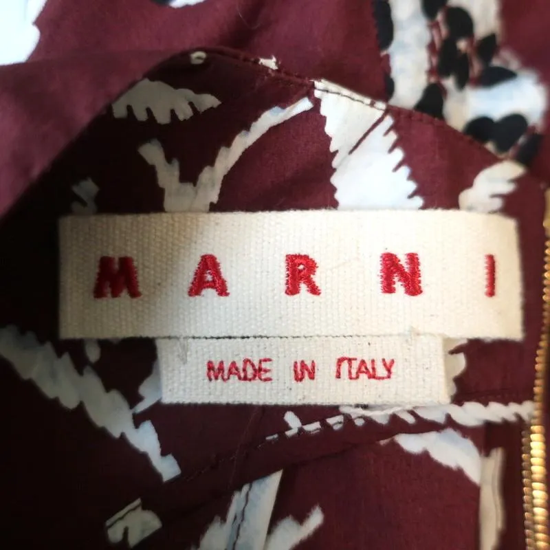 Marni Peplum Top Burgundy Printed Cotton Size 40 Sleeveless V-Neck Blouse
