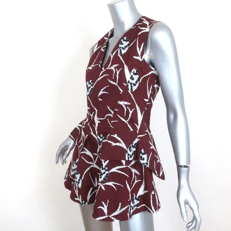 Marni Peplum Top Burgundy Printed Cotton Size 40 Sleeveless V-Neck Blouse