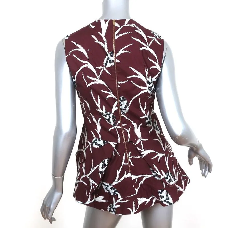 Marni Peplum Top Burgundy Printed Cotton Size 40 Sleeveless V-Neck Blouse