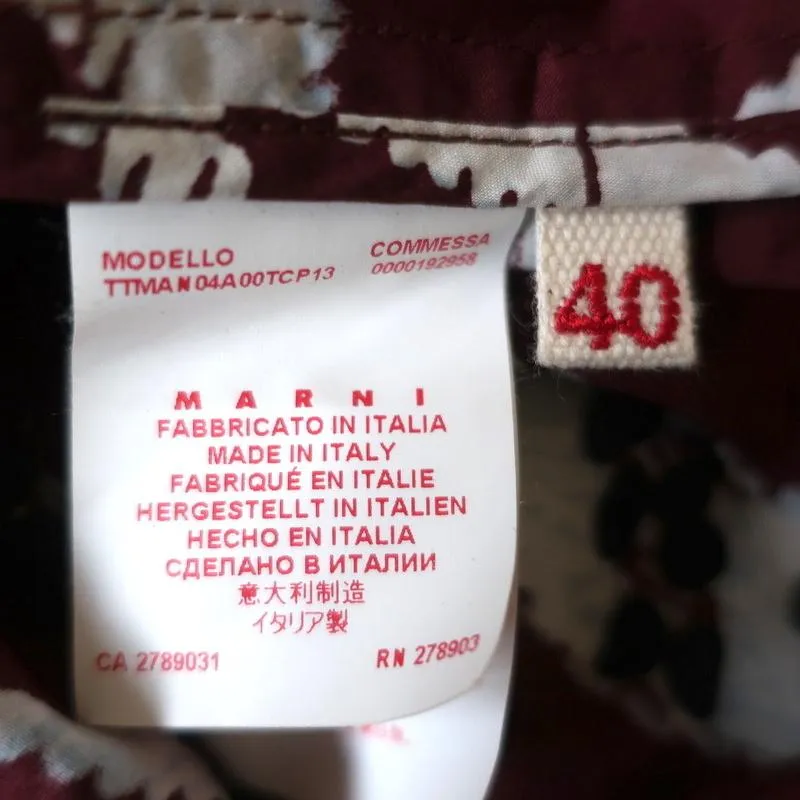 Marni Peplum Top Burgundy Printed Cotton Size 40 Sleeveless V-Neck Blouse
