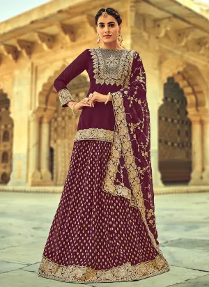 Maroon Golden Zari Detailed Wedding Lehenga Kurti