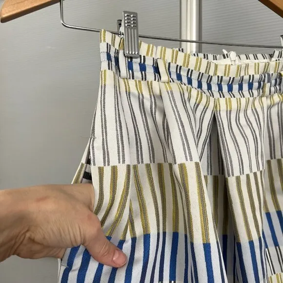 Massimo Dutti Geometric Jacquard Stripe Pockets Box Pleat A-Line Mini Skirt Sz 4