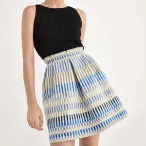 Massimo Dutti Geometric Jacquard Stripe Pockets Box Pleat A-Line Mini Skirt Sz 4