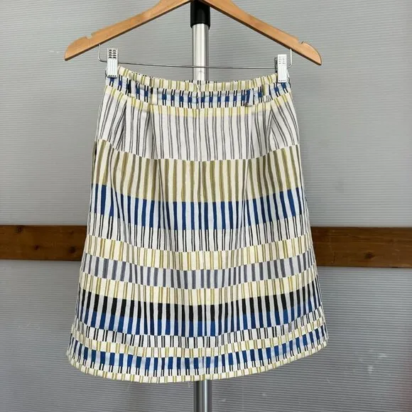 Massimo Dutti Geometric Jacquard Stripe Pockets Box Pleat A-Line Mini Skirt Sz 4