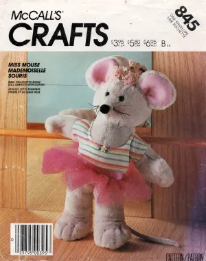 McCall's 845 Stuffed Mouse Toy with Clothing 1980s Vintage Sewing Pattern UNCUT Factory Folds