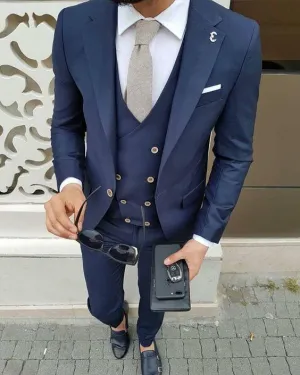 Men's Navy Blue 3 Piece Tuxedo Up To 6XL(Jacket, Pants,Vest)